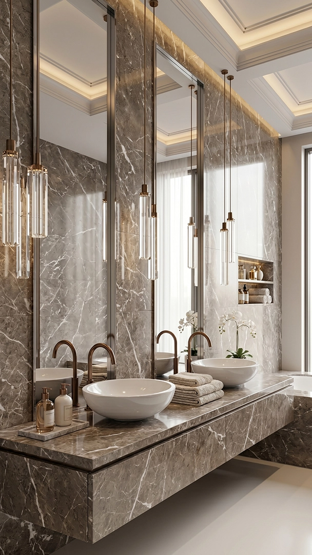 Aplikasi batu Cyprus Grey pada bathroom