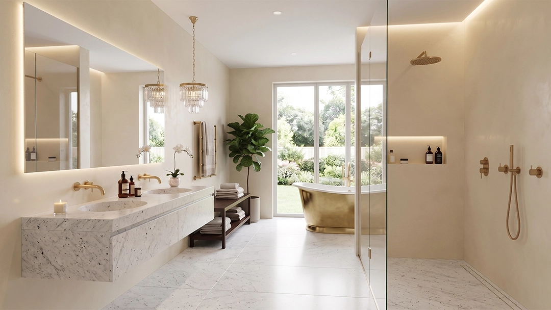 Aplikasi batu Dragon White pada bathroom