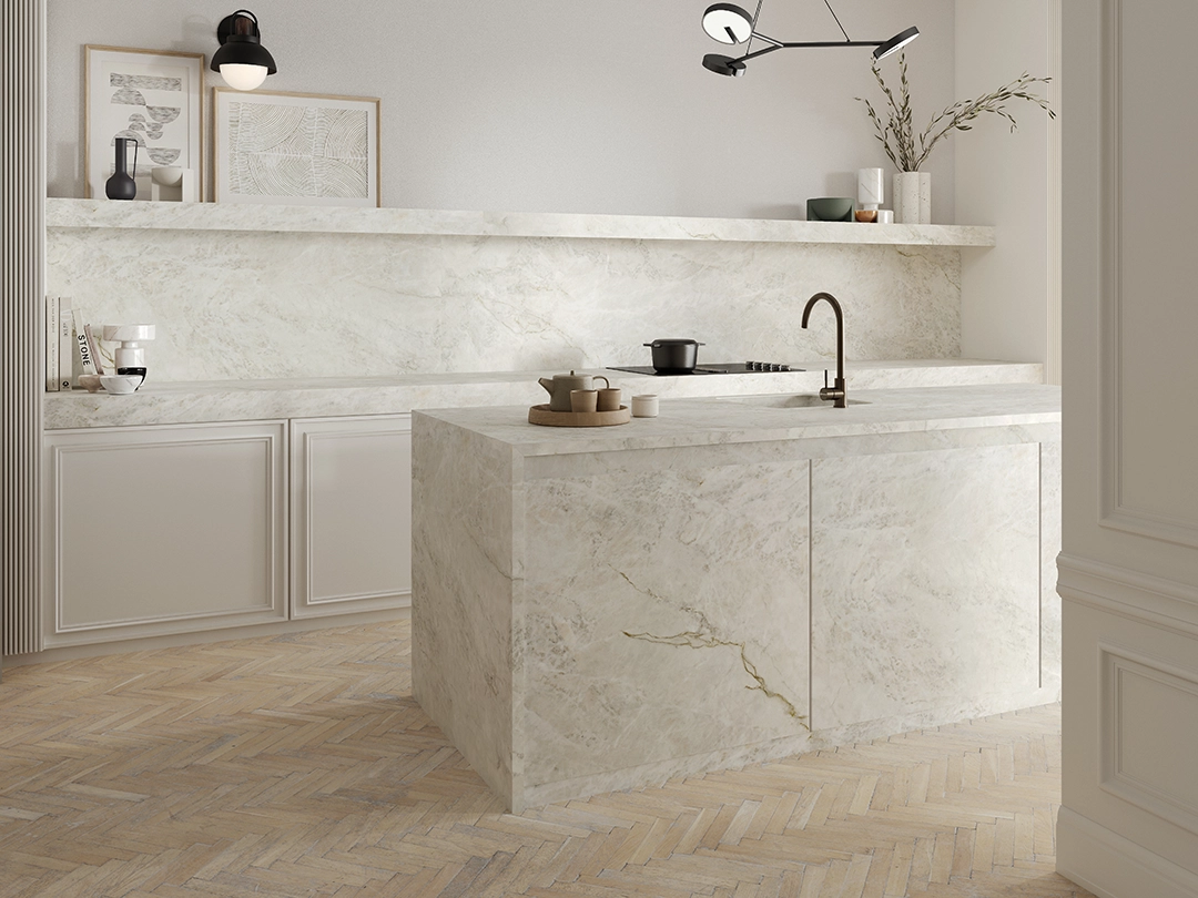 Aplikasi batu Everest Sunrise pada desain kitchen