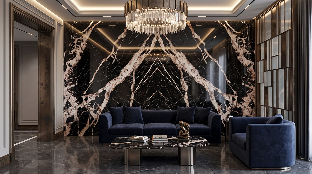 Marble Flash Black pada aplikasi wall cladding