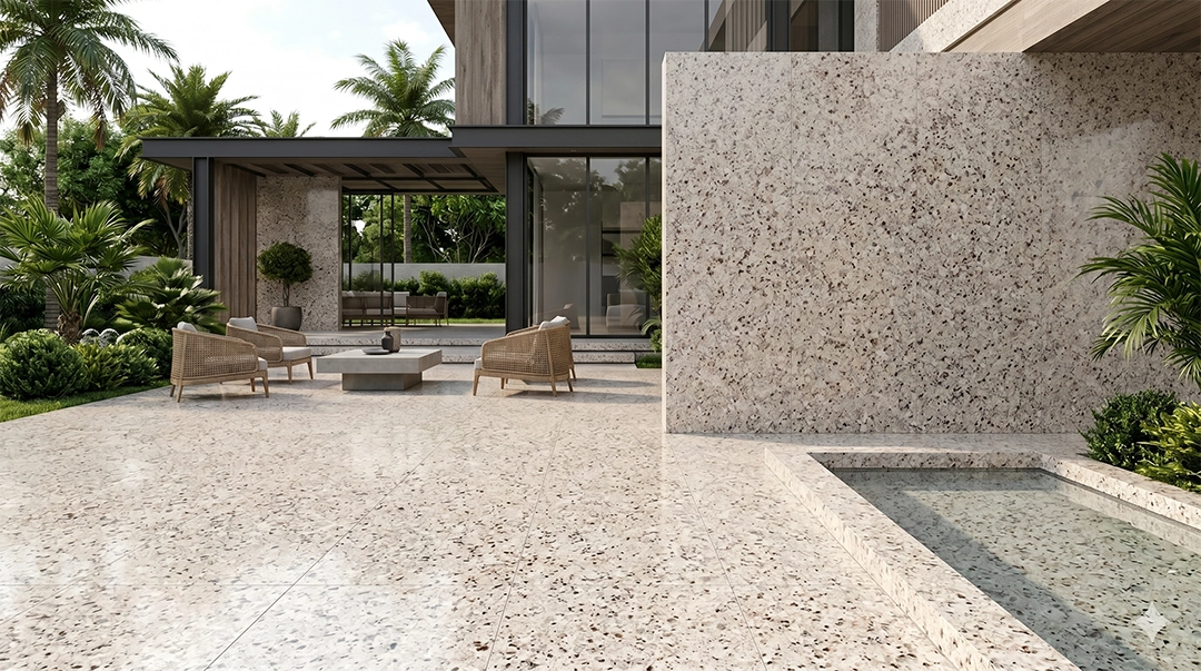 Granite Bianco Cherina pada bidang exterior