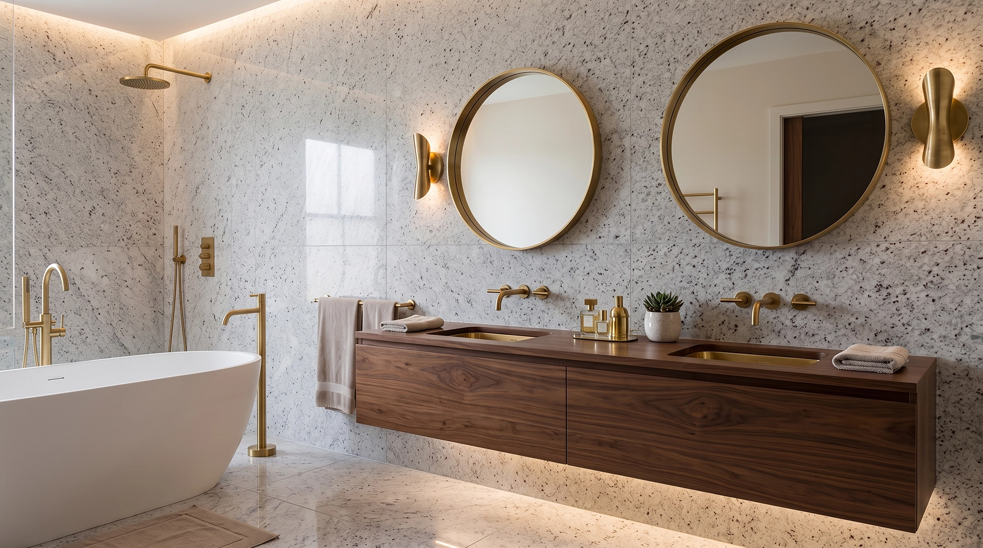 Granite Bianco Cherina — aplikasi bathroom
