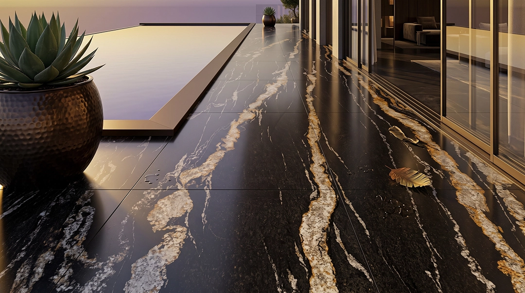 Granite Gucci Black pada exterior arsitektur modern