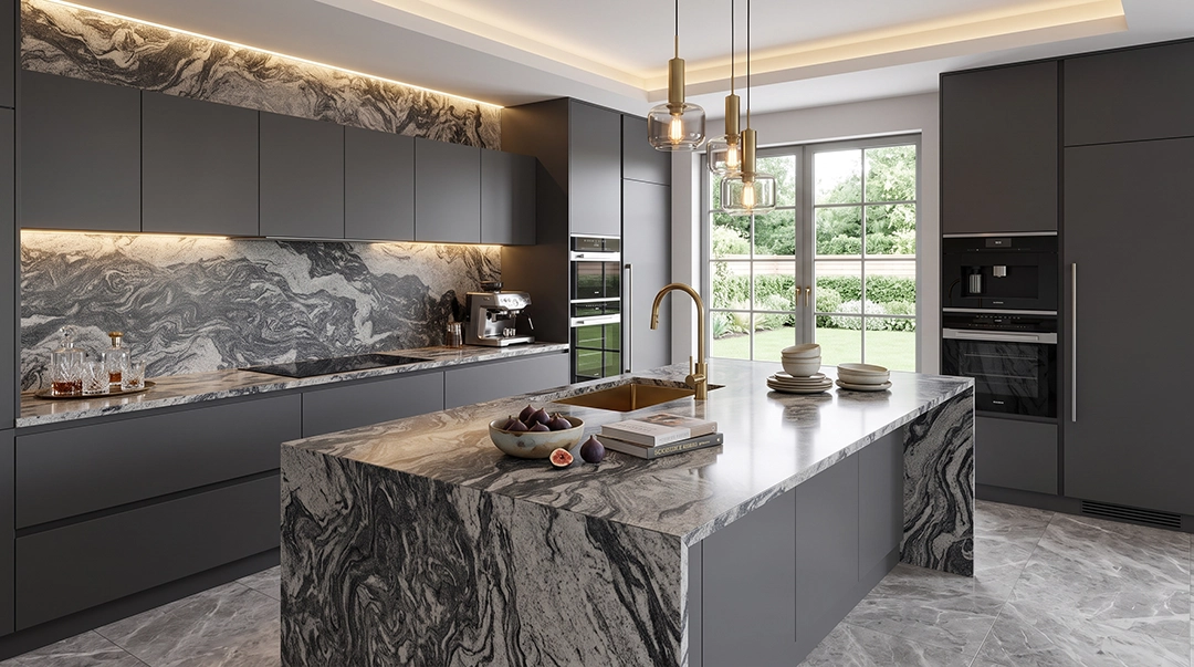 Aplikasi batu Grey Juparana pada desain kitchen