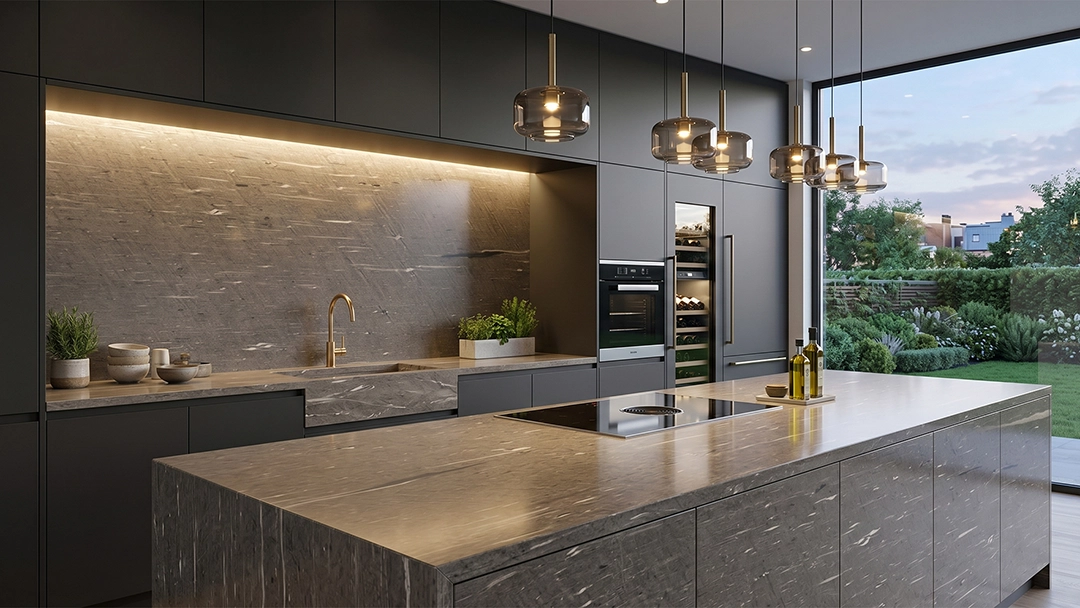 Aplikasi batu Impero pada desain kitchen