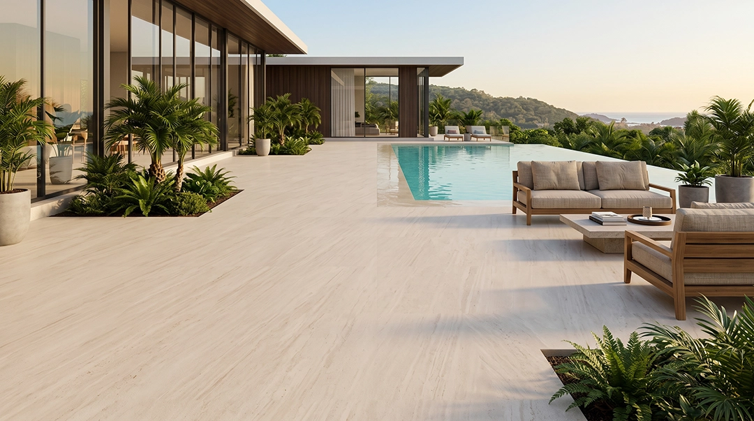 Limestone pada bidang exterior bernuansa hangat