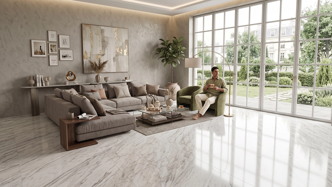 Marble Latino White pada aplikasi flooring