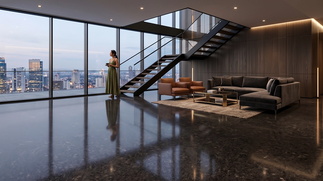 Marble Leopardo Brown pada aplikasi flooring
