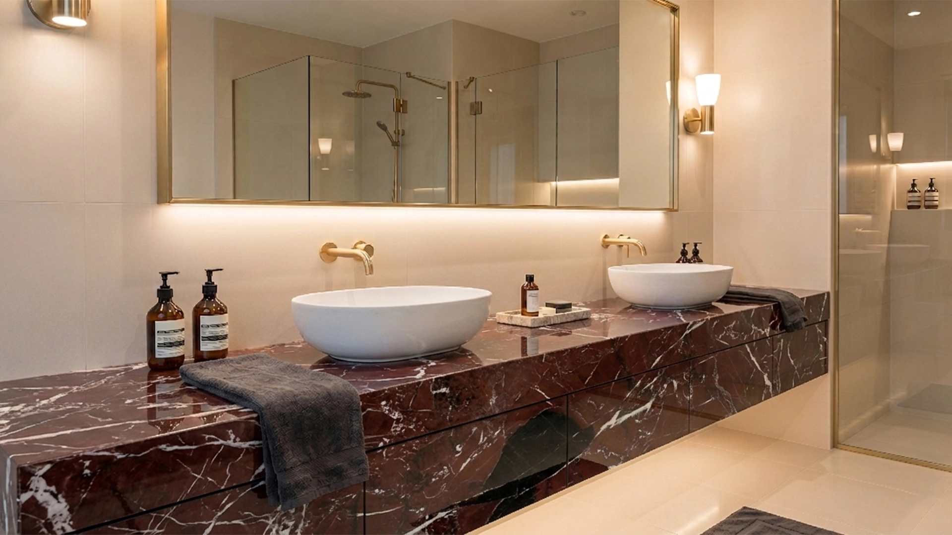 Marble Rosso Levanto — aplikasi bathroom