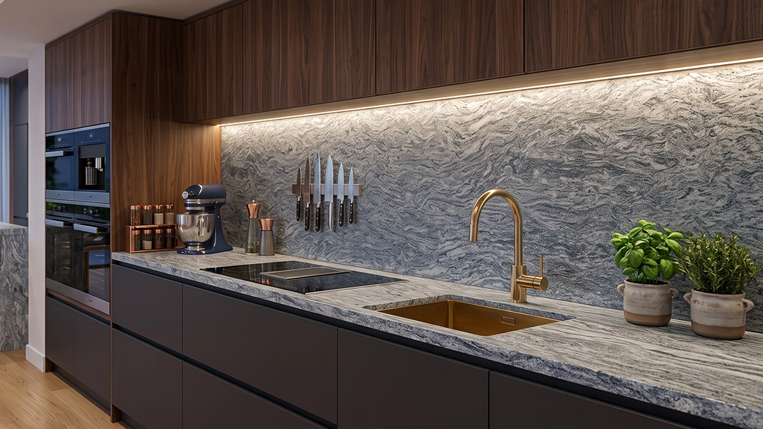 Metalicus granite — kitchen mockup