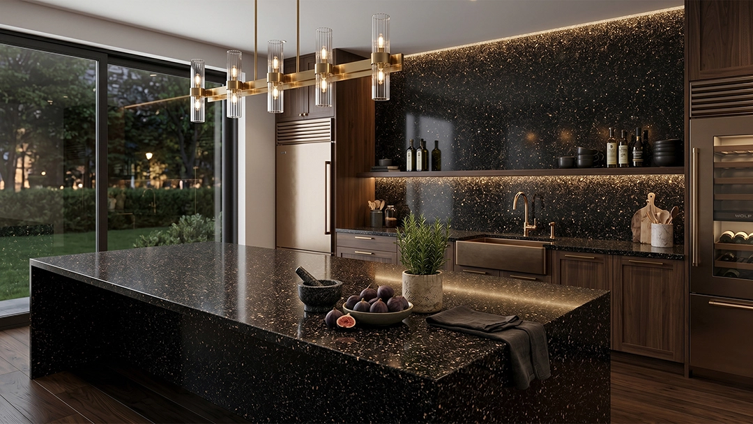 Aplikasi batu Nero Impala pada desain kitchen