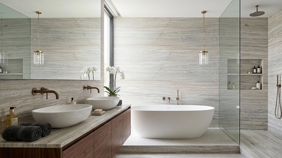 Aplikasi batu Nestos pada bathroom