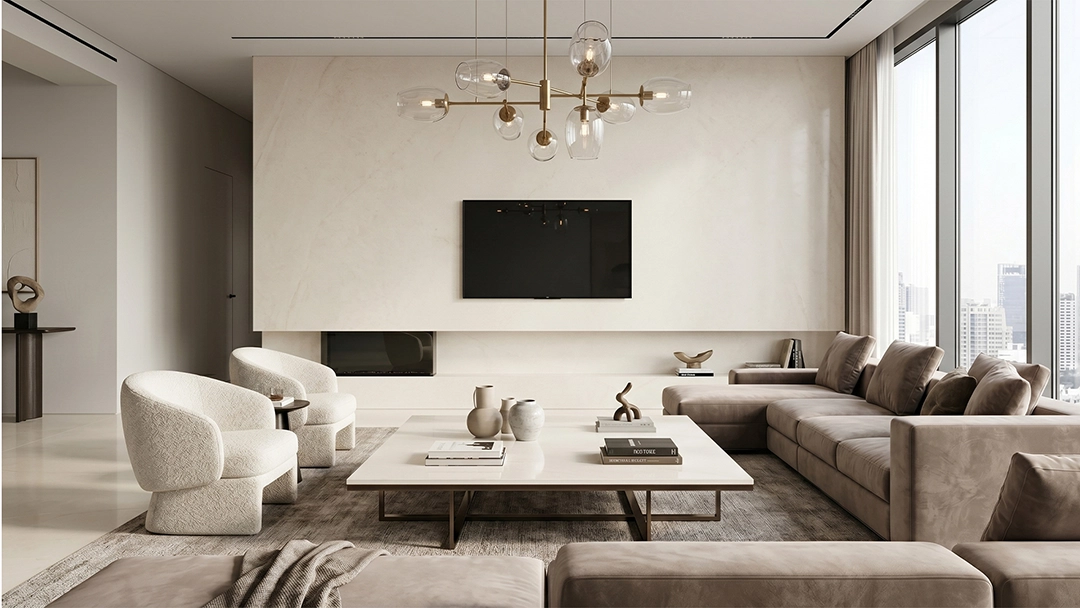 Aplikasi Limestone Perla Bianca pada wall cladding