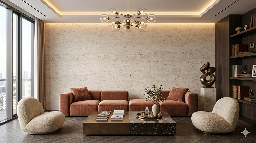 Limestone Portino pada aplikasi wall cladding