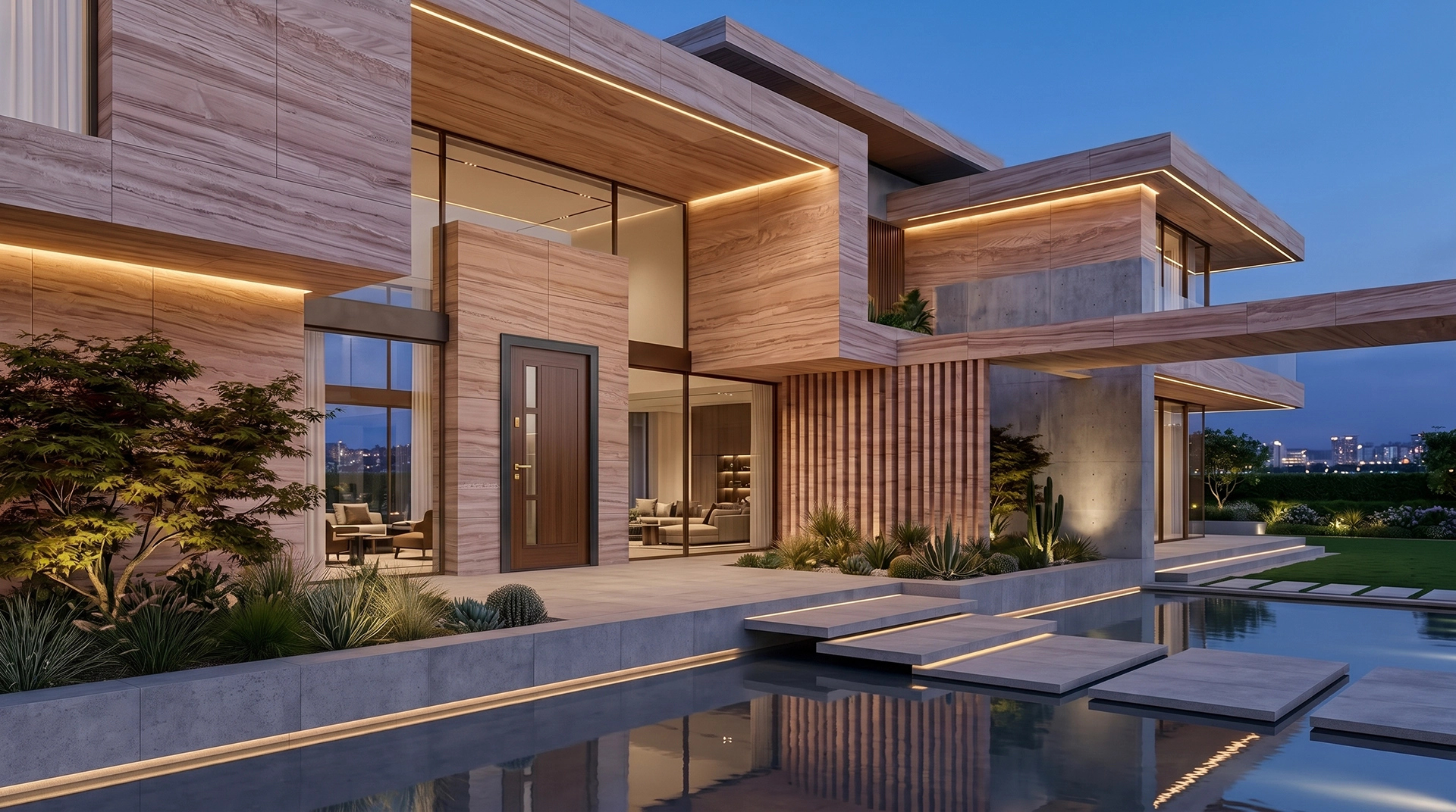Sandstone Teakwood Gold 2 — aplikasi building facade