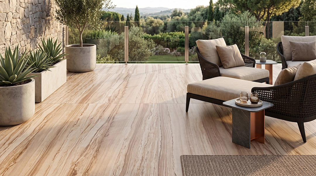 Sandstone Teakwood Gold pada exterior residence