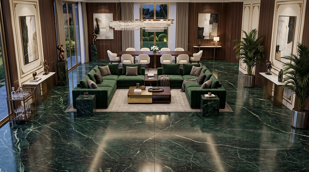 Marble Spider Green pada aplikasi flooring