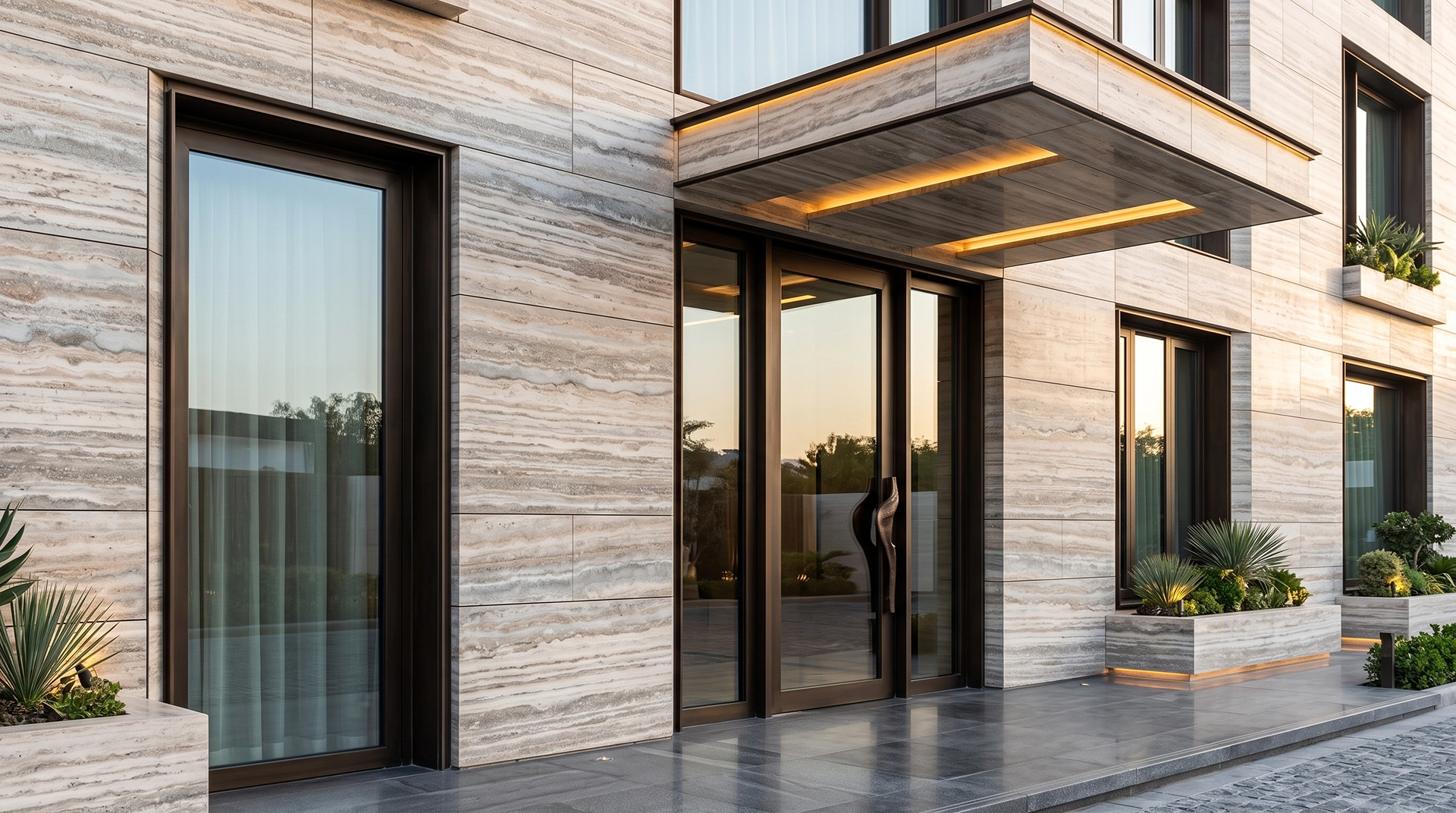 Travertine Bronzano — aplikasi building facade