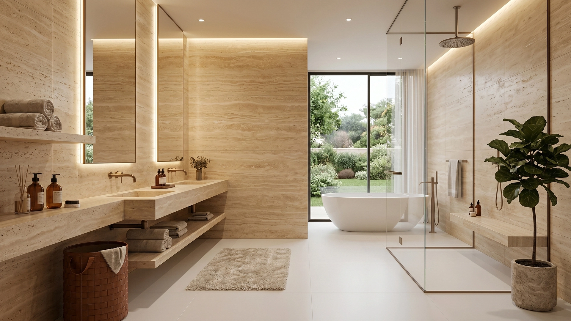 Travertine Labrador — aplikasi bathroom