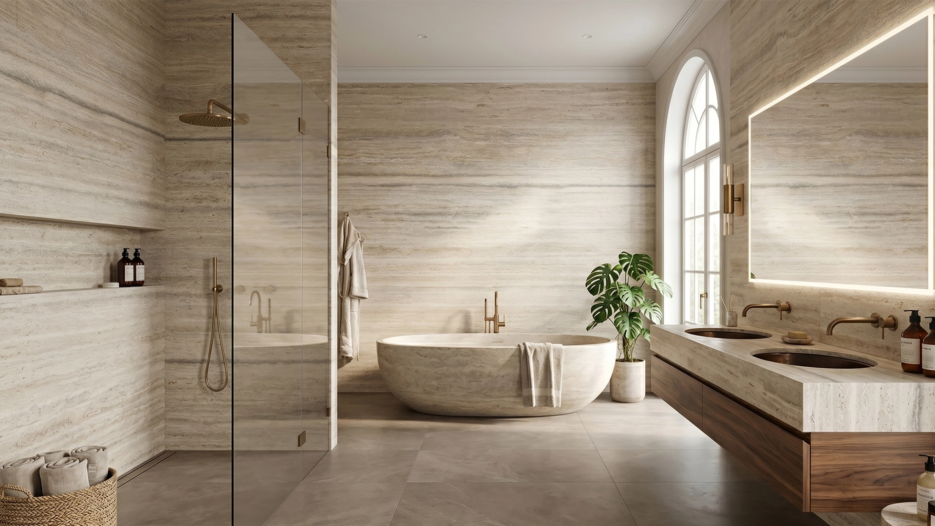 Travertine Silver Classico — aplikasi bathroom