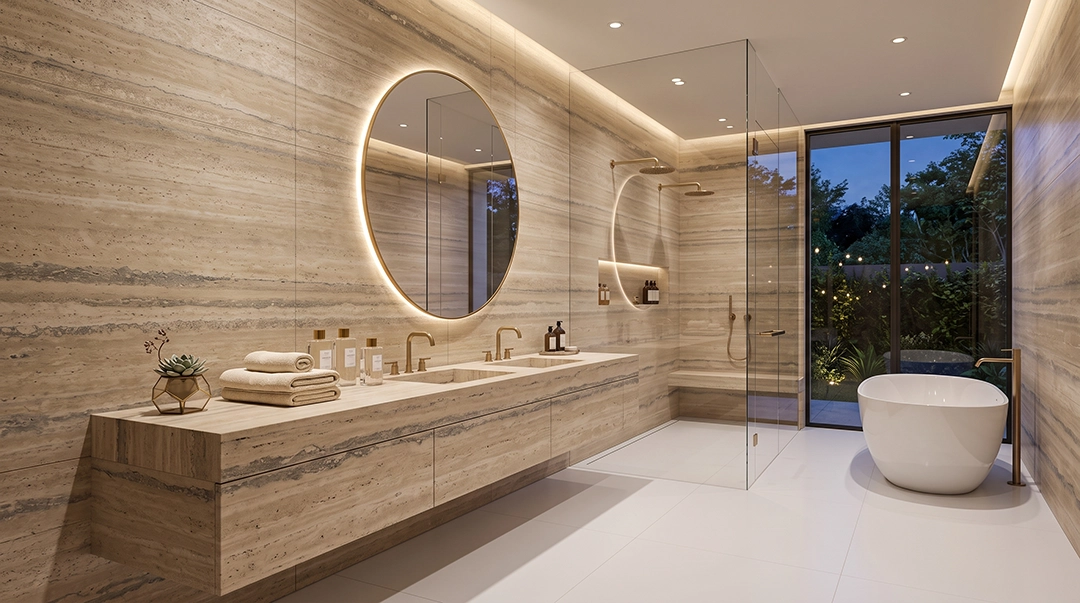 Aplikasi Travertine Silver Romano pada bathroom