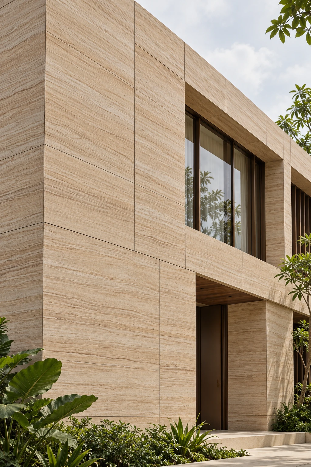 Ilustrasi aplikasi sandstone Teakwood untuk facade bangunan