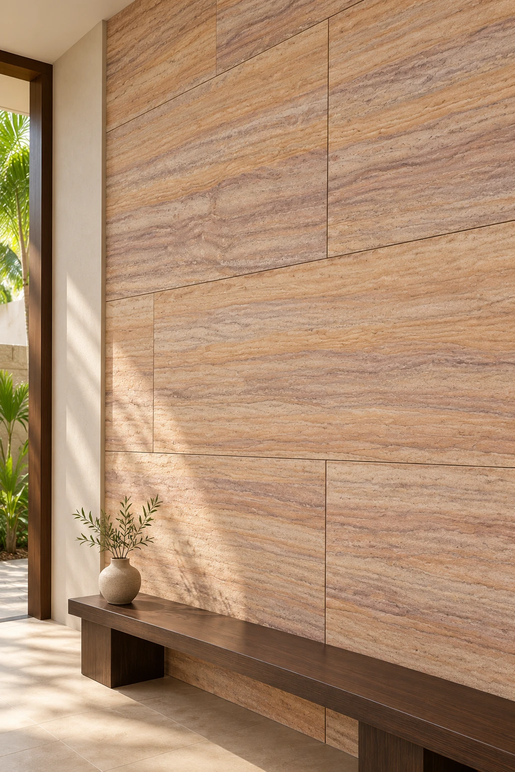 Ilustrasi aplikasi sandstone Rainbow sebagai wall cladding